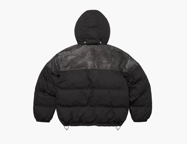 Supreme Leather Yoke Puffer Jacket Black 