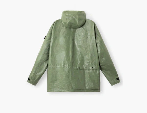 Stone Island Light Leather Organza Hooded Jacket with Waterproof Details Sage Green  Stone Island Light Leather Organza Hooded Jacket with Waterproof Details Sage Green