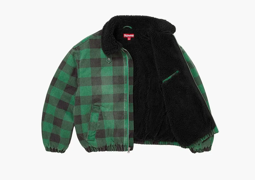 Supreme Faux Shearling Lined Bomber Jacket Plaid