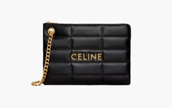 Celine Small Pouch with Chain in Quilted Calfskin Black 