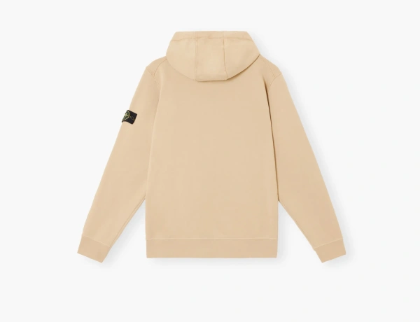 Stone Island Organic Cotton Fleece Hooded Sweatshirt with Drawstring Hood and Zip Desert  Stone Island Organic Cotton Fleece Hooded Sweatshirt with Drawstring Hood and Zip Desert