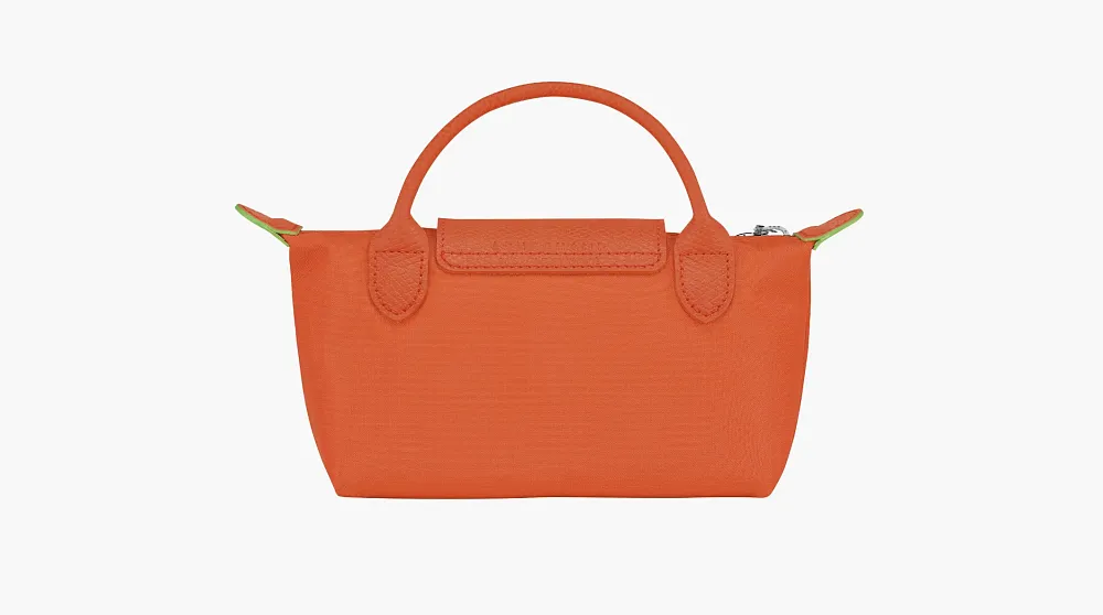 Longchamp Le Pliage Green Handle Pouch Orange Carrot