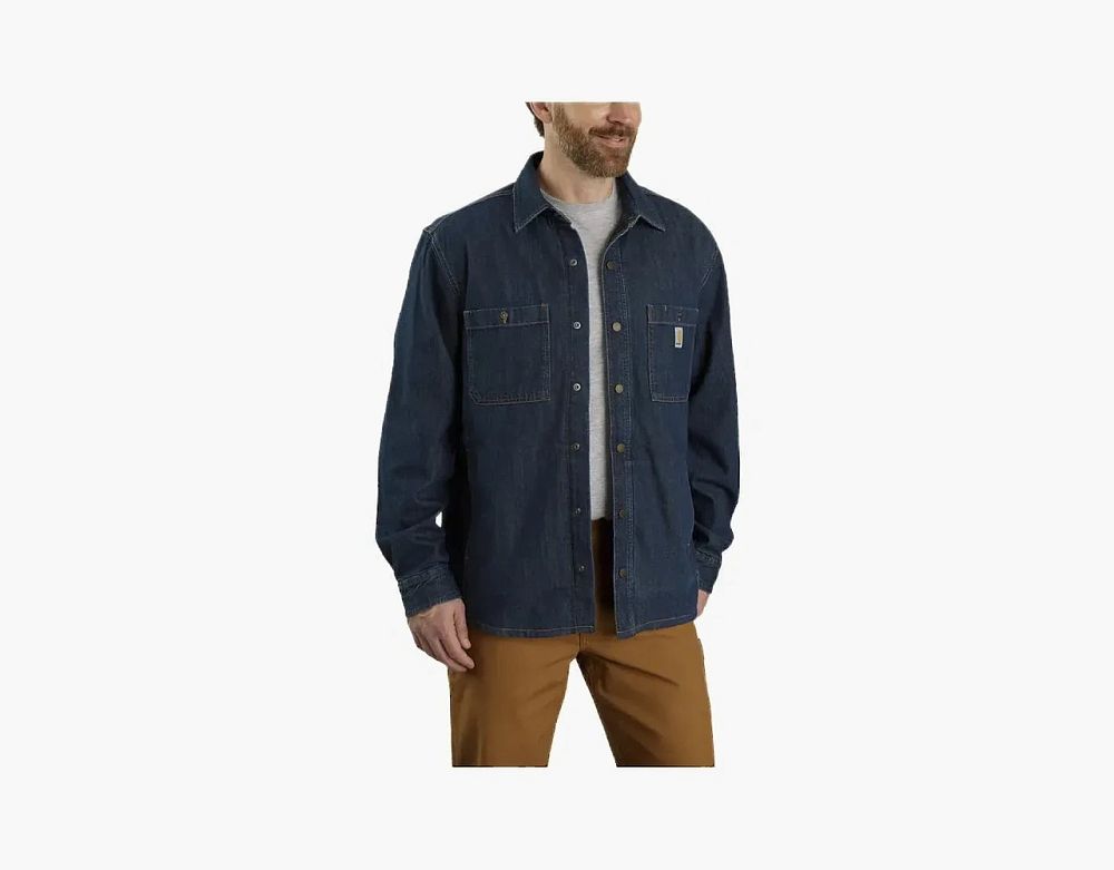 Carhartt 105605 DENIM FLEECE LINED SNAP-FRONT SHIRT JAC Glacier logo RELAXED FIT