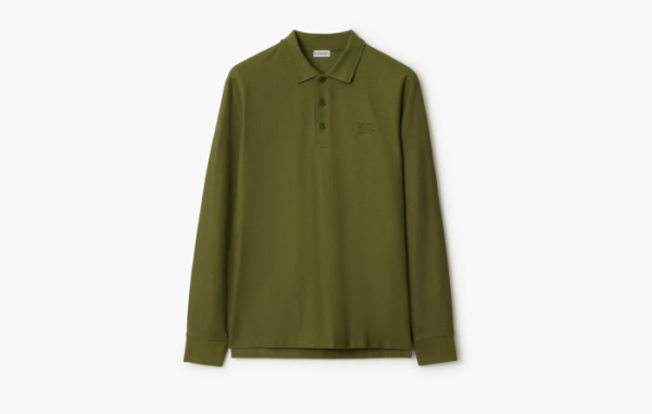 Burberry Long-sleeve Cotton Polo Shirt  Olive 