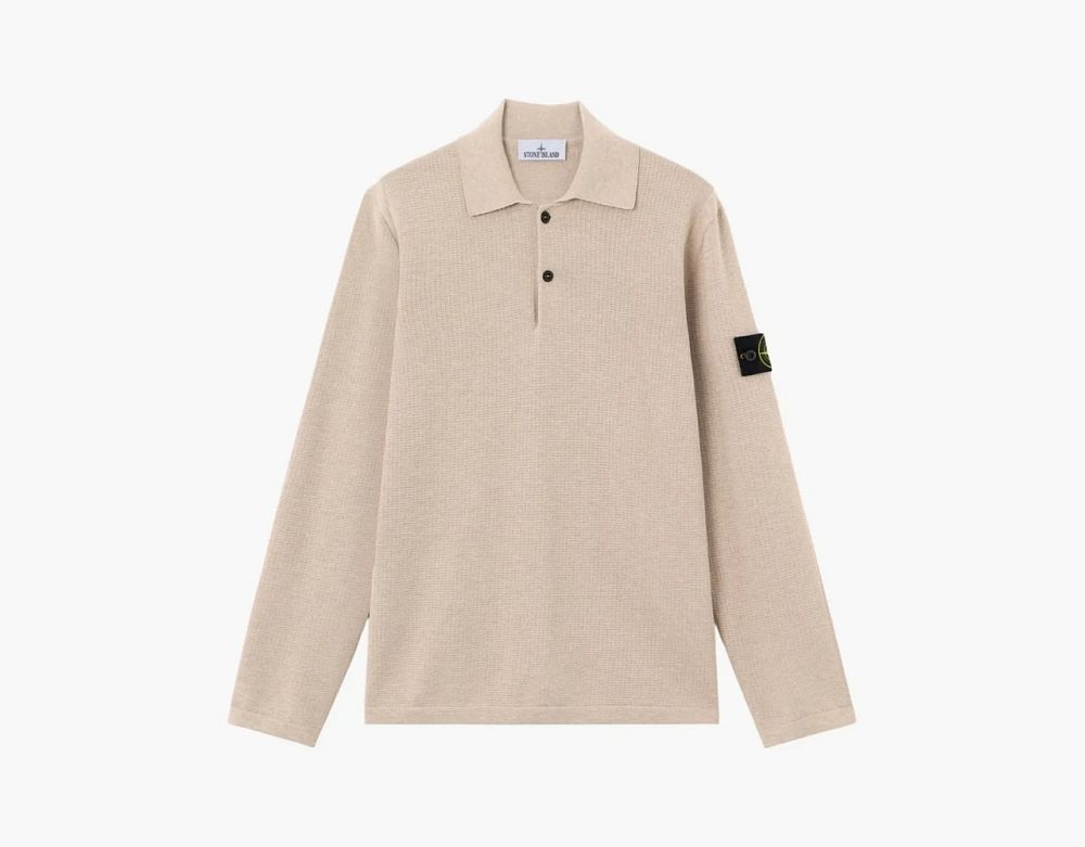 Stone Island Micro Stitch Soft Organic Cotton Long-Sleeve Polo Desert Melange