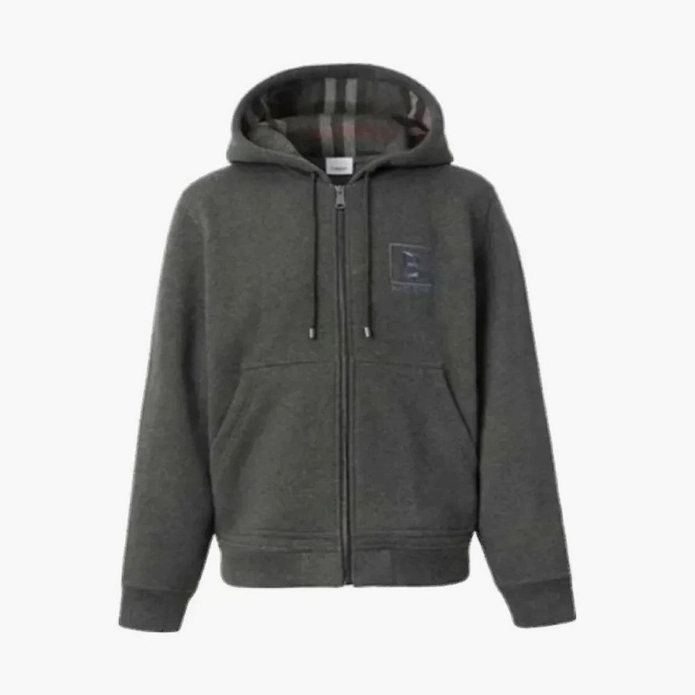 Burberry Letter Graphic Cotton Blend Hoodie Charcoal Grey