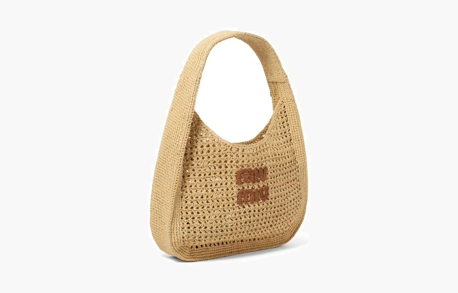 Miu Miu Woven Fabric Hobo Shoulder Bag "Beige Cognac" 