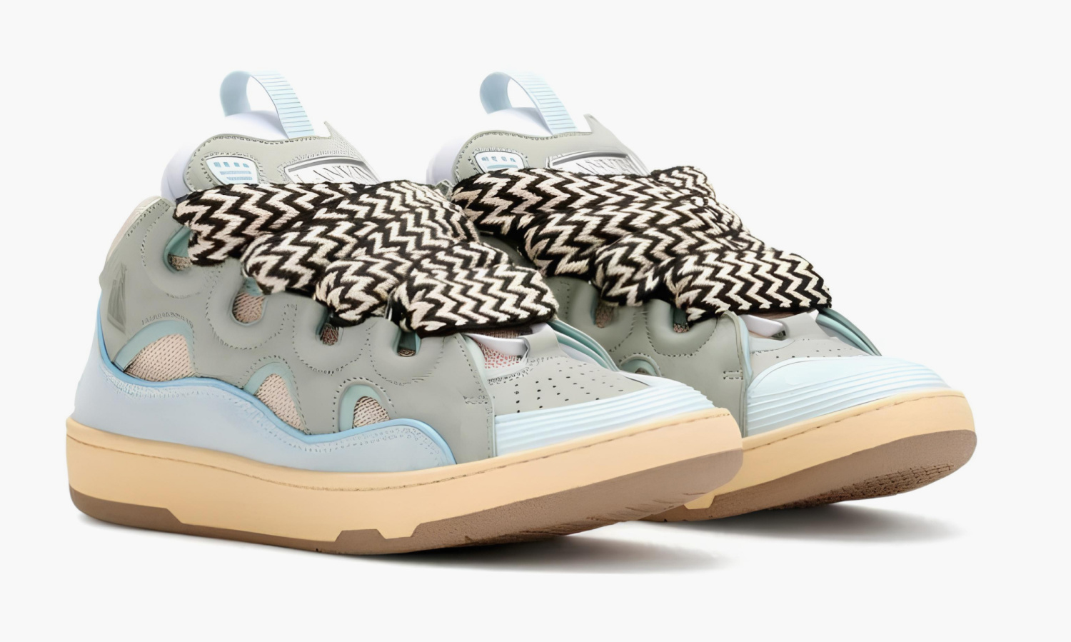 Lanvin Leather Curb Sneakers Light Blue 