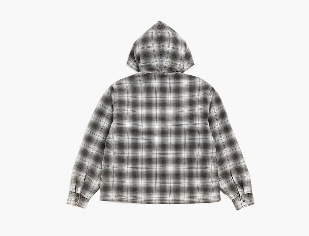 Stussy Zip Hooded Plaid Shirt Charcoal