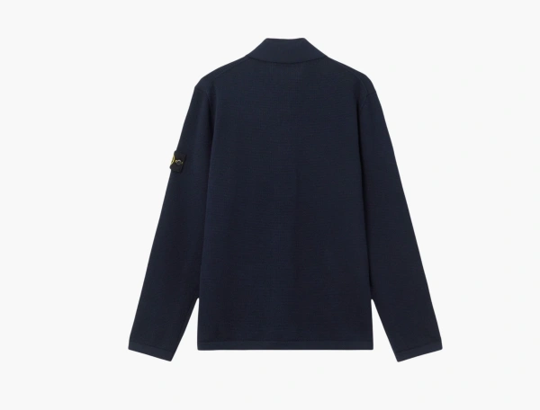 Stone Island Micro Stitch Soft Organic Cotton Long-Sleeve Polo Navy Blue 