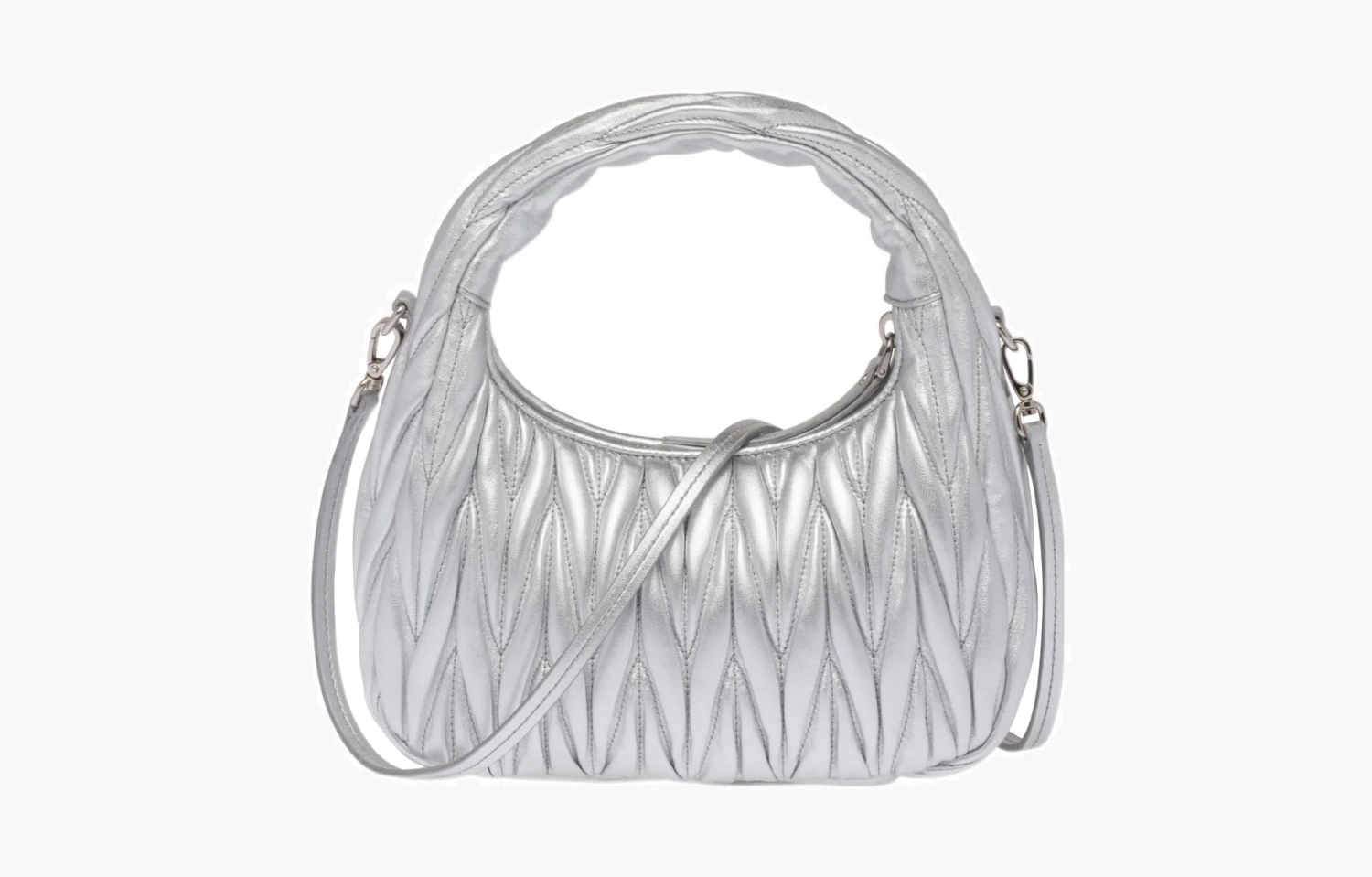 Miu Miu Wander matelassé nappa leather hobo bag "Silver" 