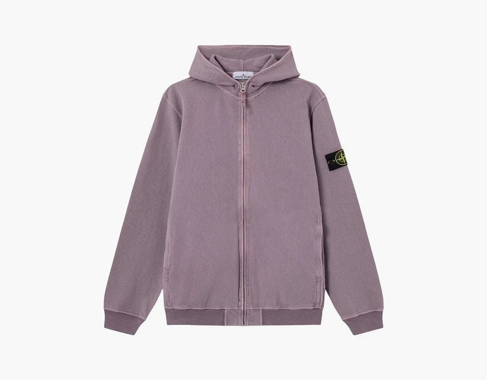 Stone Island Malfile Fleece Old Effect Hooded Sweatshirt Purple Grey