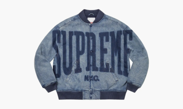 Supreme Washed Knockout Denim Varsity Jacket Washed Blue 