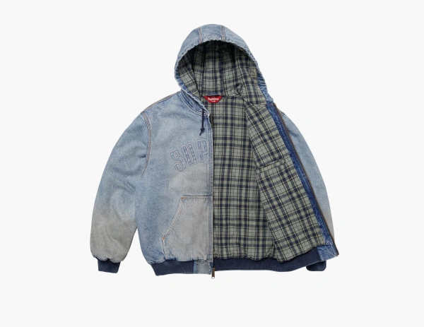 Supreme Reflective Arc Hooded Work Jacket Denim 