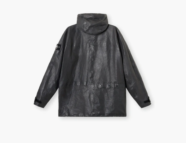 Stone Island Light Leather Organza Hooded Jacket with Waterproof Details Charcoal Grey  Stone Island Light Leather Organza Hooded Jacket with Waterproof Details Charcoal Grey