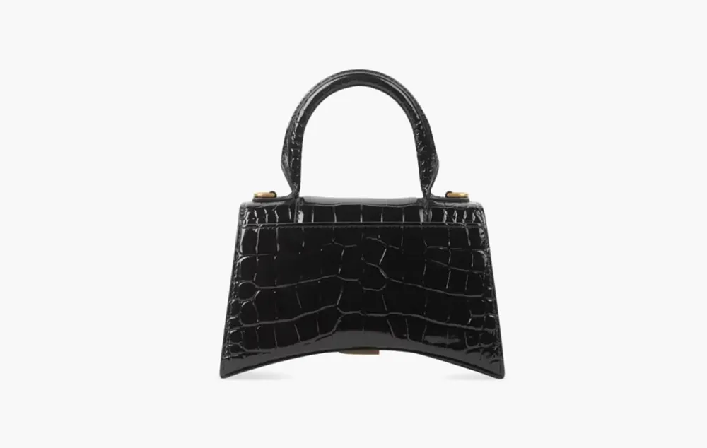 Balenciaga Hourglass Crocodile Embossed Xs Handbag Black