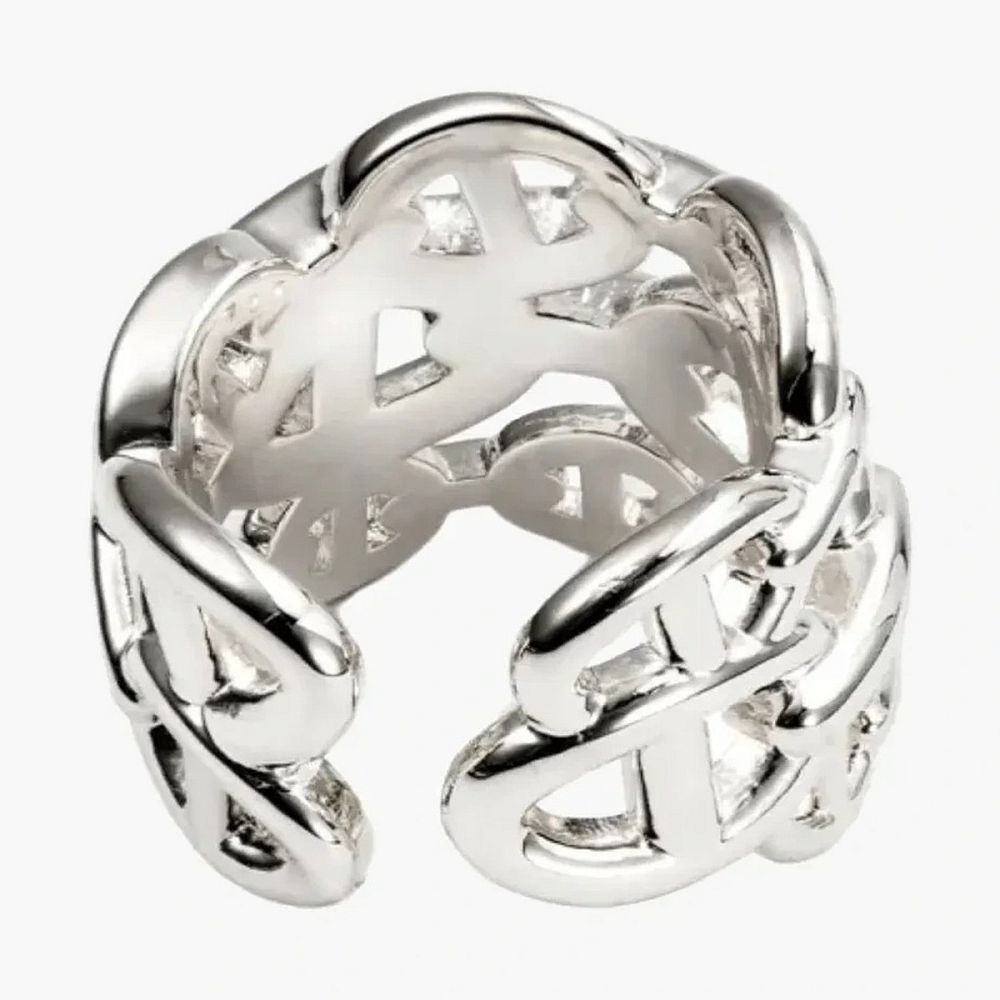 Hermes Large Chaine D'Ancre Enchainee Ring Sterling Silver