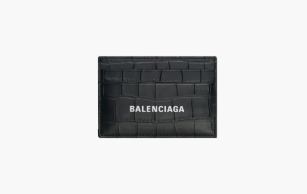 Balenciaga Crocodile Embossed Card Holder Black 