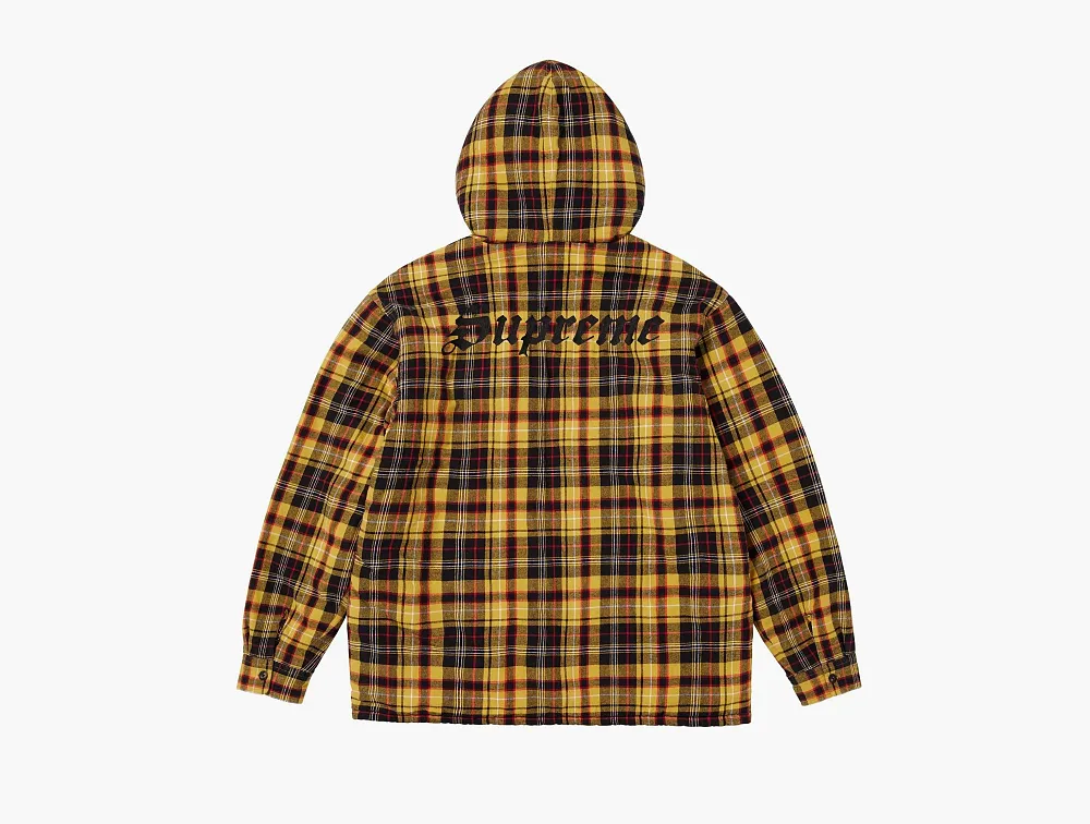 Supreme Lined Zip Up Hooded Flannel Shirt Yellow