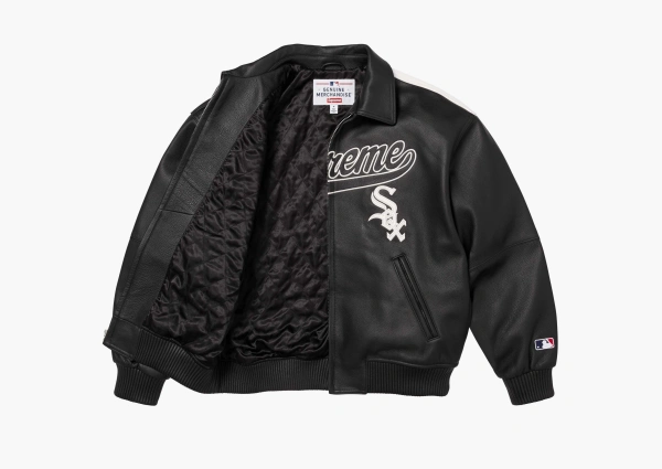 Supreme x Chicago White Sox Leather Varsity Jacket Black 