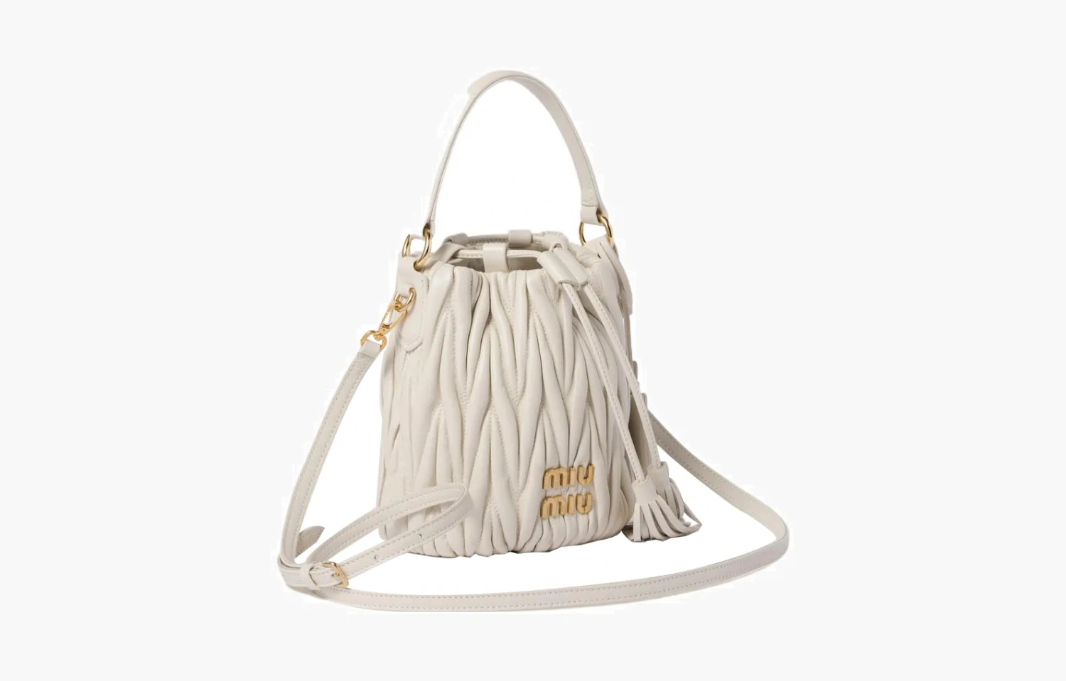 Miu Miu Matelasse Nappa Leather Bucket Bag "White" 