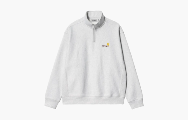 Carhartt WIP FW22 Half Zip American Script Sweatshirt - Ash Heather Logo 