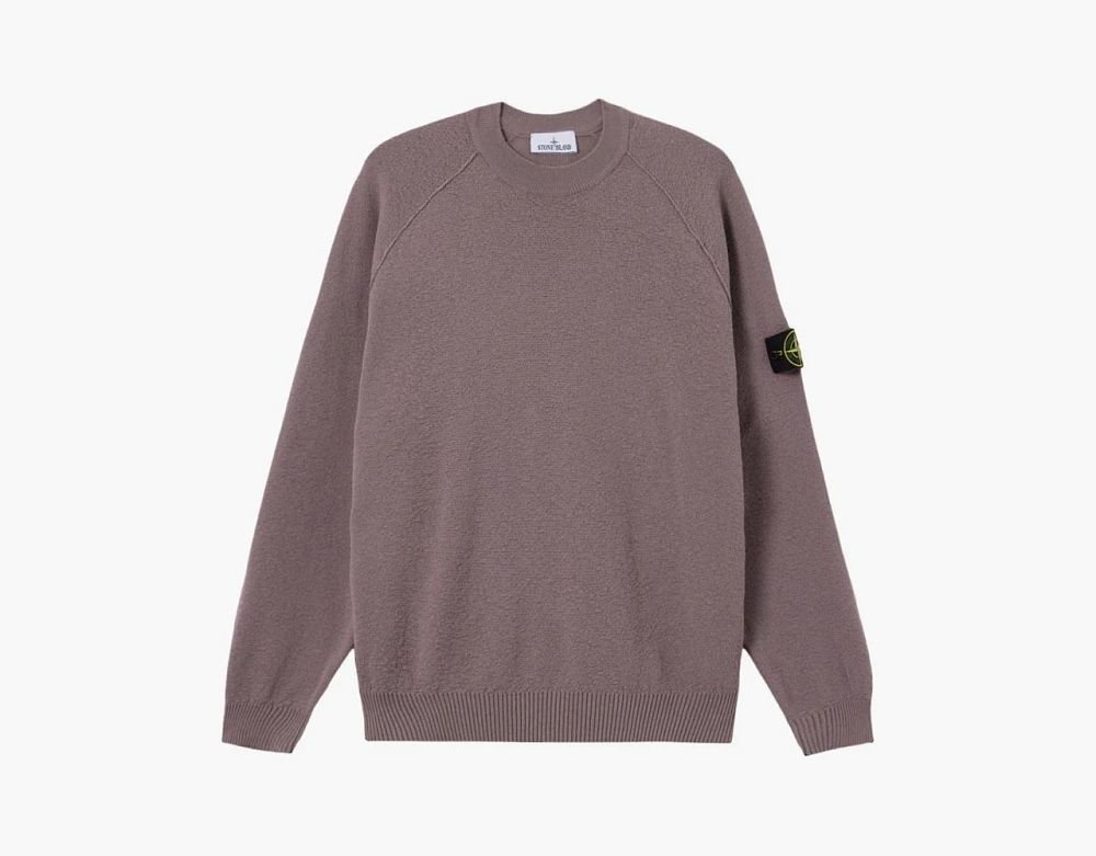 Stone Island Light Raw Hand Organic Cotton Crewneck Jumper Purple Grey