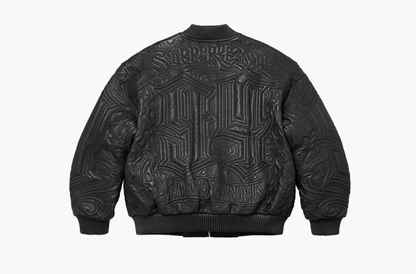 Supreme Mister Cartoon Embroidered Leather Jacket Black 
