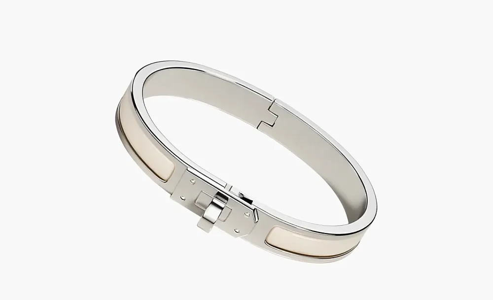 HERMES Enamel Bangles Silver