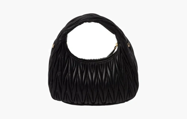 Miu Miu Wander Matelasse Nappa Leather Mini Hobo Bag Black 