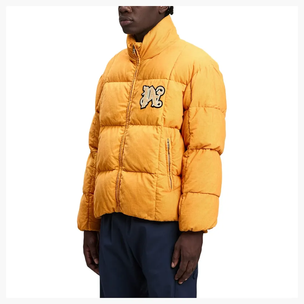Palm Angels Logo Patch Corduroy Down Jacket Yellow