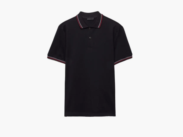 Prada Short-Sleeved Pique Polo Shirt Black/Red 