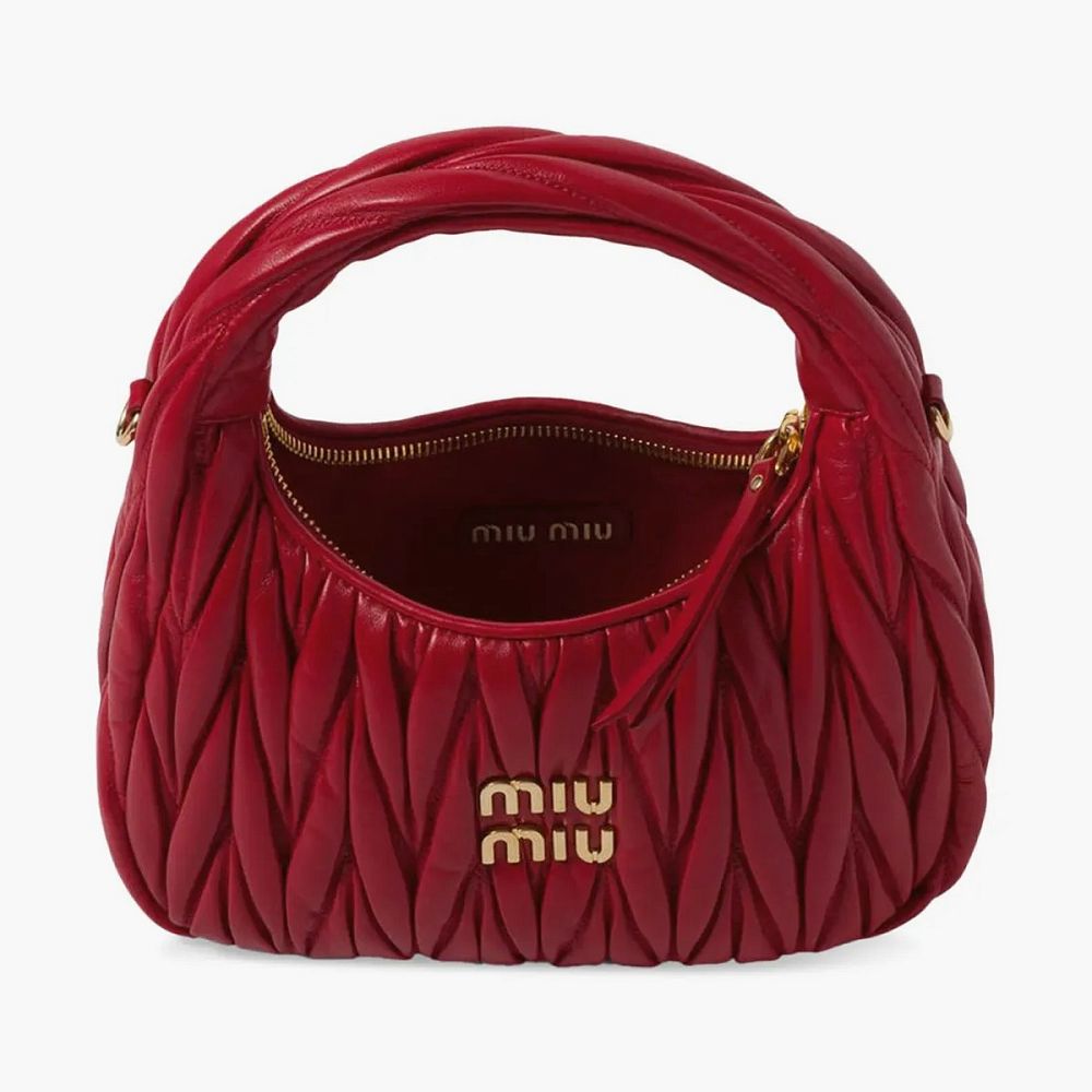 Miu Miu Wander Matelasse Nappa Leather Hobo Bag Red