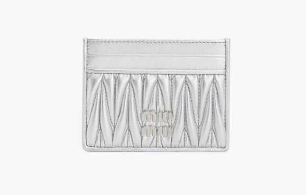 Miu Miu Matelasse Nappa Leather Card Holder Silver 
