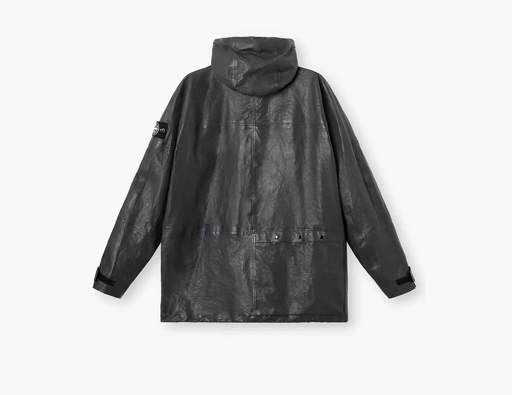 Stone Island Light Leather Organza Hooded Jacket with Waterproof Details Charcoal Grey
