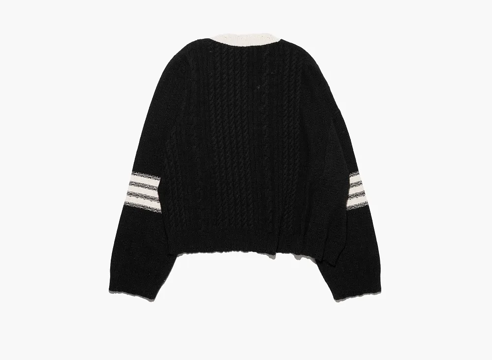 Enfants Riches Déprimés Asymmetrical Varsity V-Neck Sweater Black/Ivory