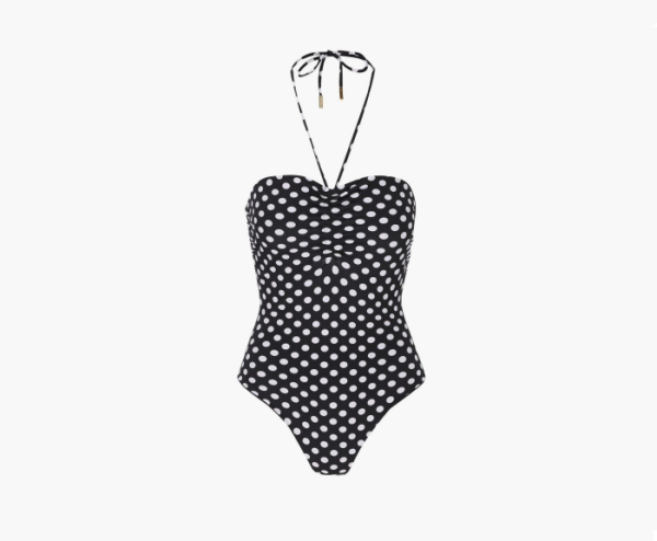 Saint Laurent Dotted Bustier Swimsuit Black 