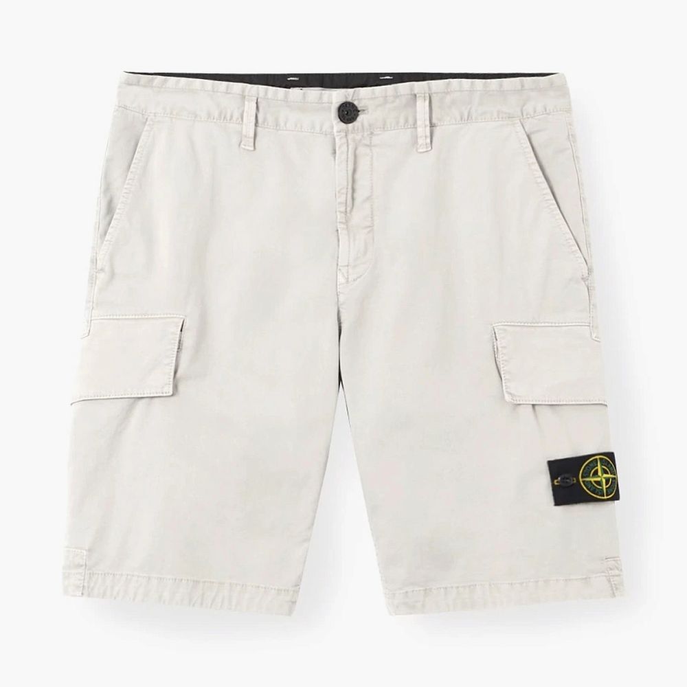 Stone Island Organic Cotton Stretch Broken Twill Cargo Shorts Pearl Grey