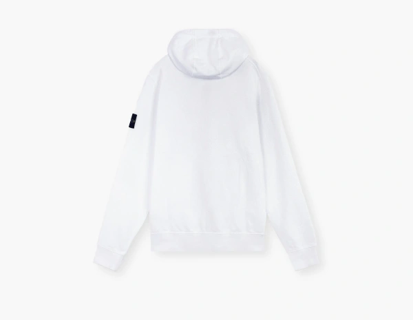 Stone Island Organic Cotton Fleece Hooded Sweatshirt with Drawstring Hood and Zip White  Stone Island Organic Cotton Fleece Hooded Sweatshirt with Drawstring Hood and Zip White
