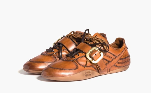 Miu Miu Leather Sneakers With Buckle WMNS Cognac 