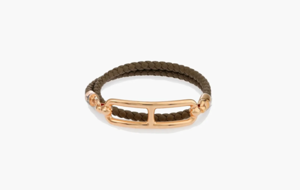 Hermes Roulis Double Tour Bracelet Swift Calfskin Rose Gold & Etoupe 