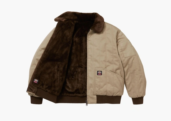 Supreme x Dickies Reversible Quilted Faux Fur Work Jacket Tan 