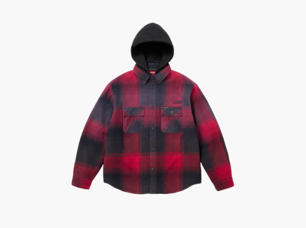 Supreme Quilted Lined Hooded Flannel Shirt Red Plaid 