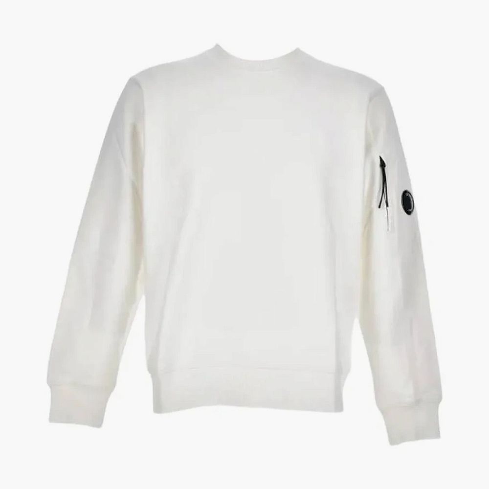C.P. Company Diagonal Raised Fleece Crewneck Lens Sweatshirt Gauze White