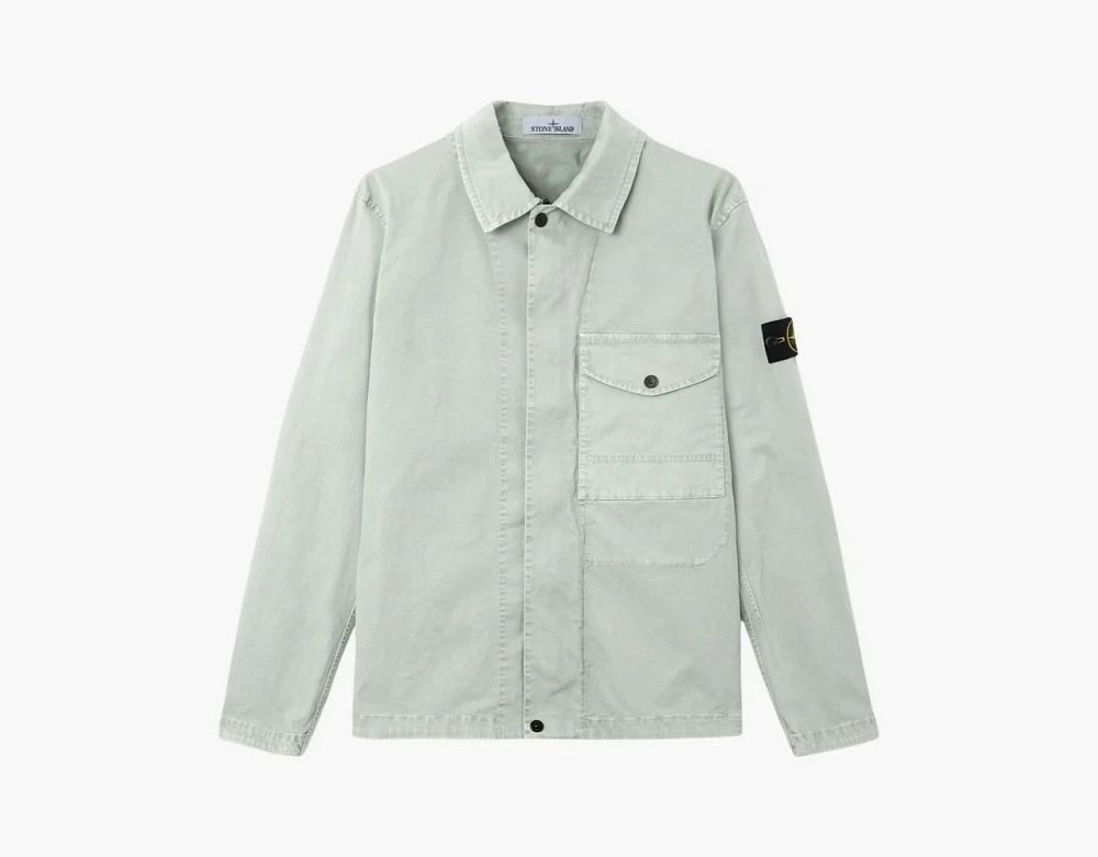 Stone Island Ogranic Cotton Stretch Broken Twill Overshirt Sage Green