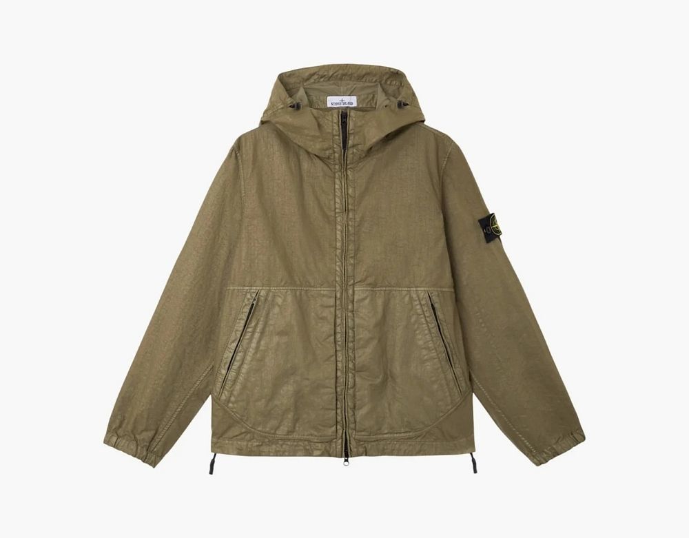 Stone Island Organic-Look Nylon Panama-TC Hooded Jacket Military Green