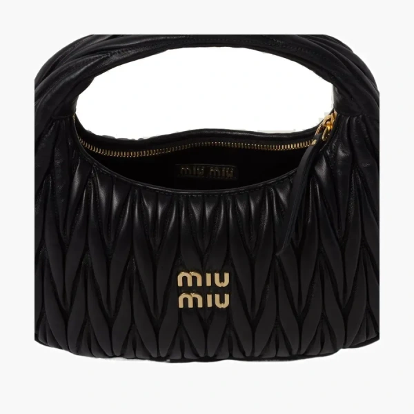 Miu Miu Wander Matelasse Nappa Leather Mini Hobo Bag Black 