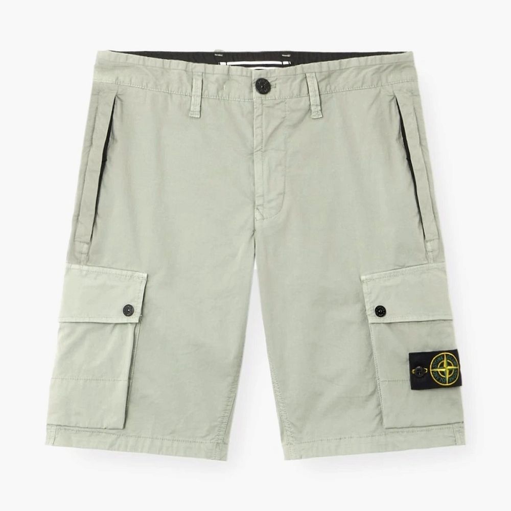 Stone Island Stretch Organic Cotton Twill Cargo Bermuda Shorts Sage Green
