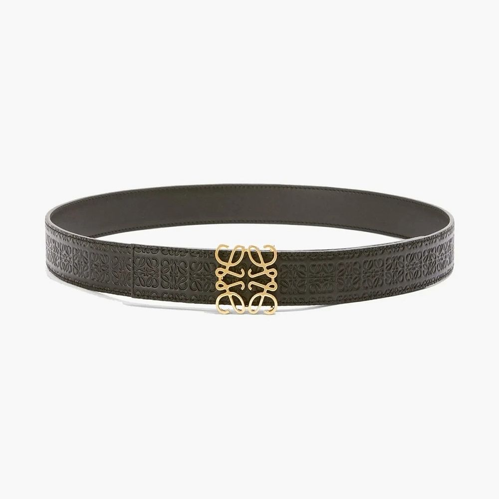 Anagram Pattent Reversible Repeat Calfskin Leather Belt Black/Gold