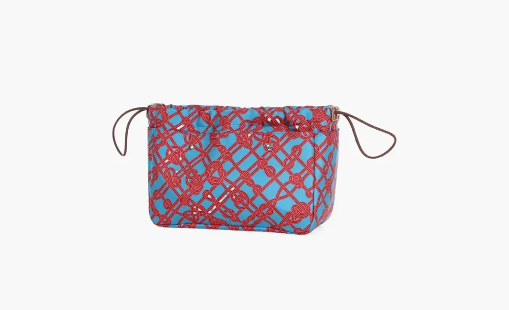 Hermès Fourbi Silk With Cow Leather Inner Sleeve Bag Blue/Light Tawny